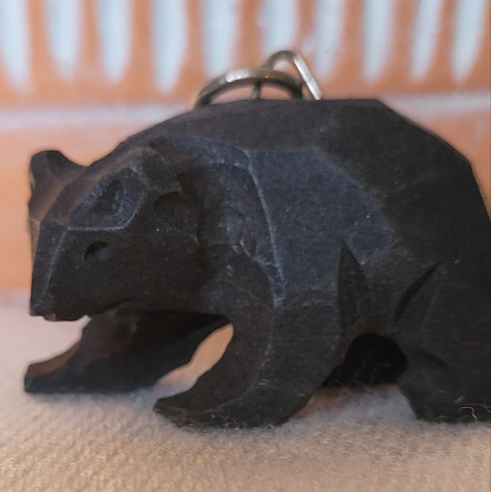 Handcarved wood bear charm pendant